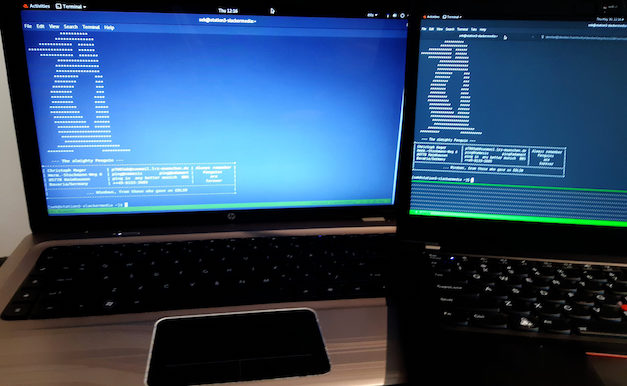 Two computers running one tmux session.