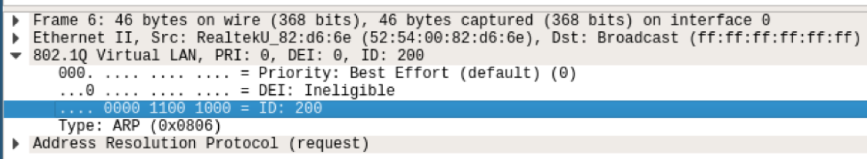 The 802.1Q field in a packet capture.