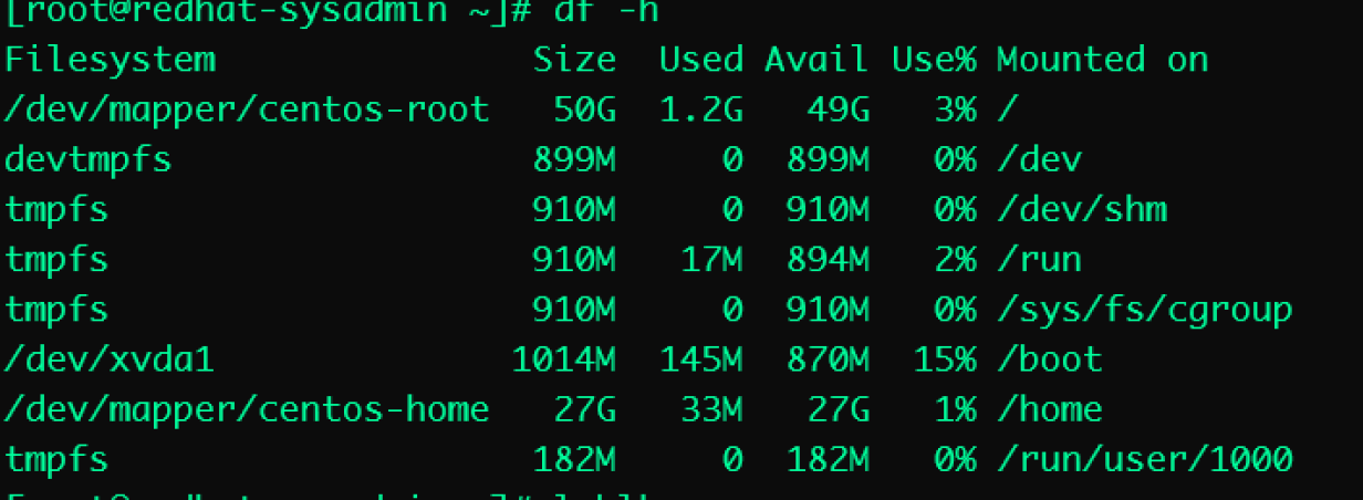 df -h command displays storage capacity