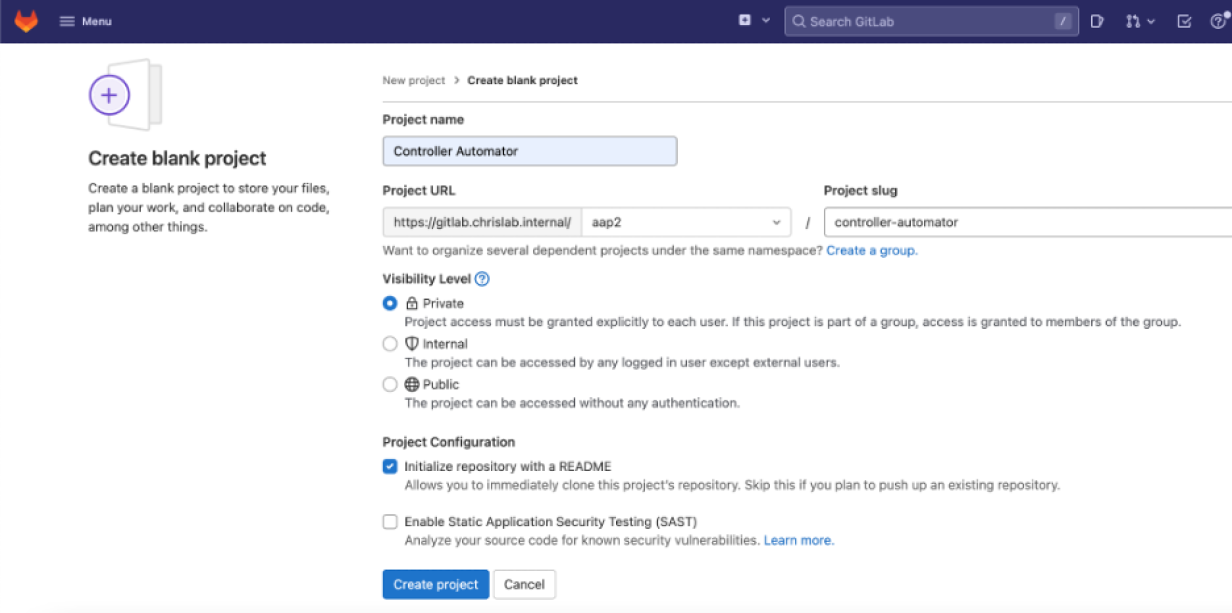 Create a new GitLab project