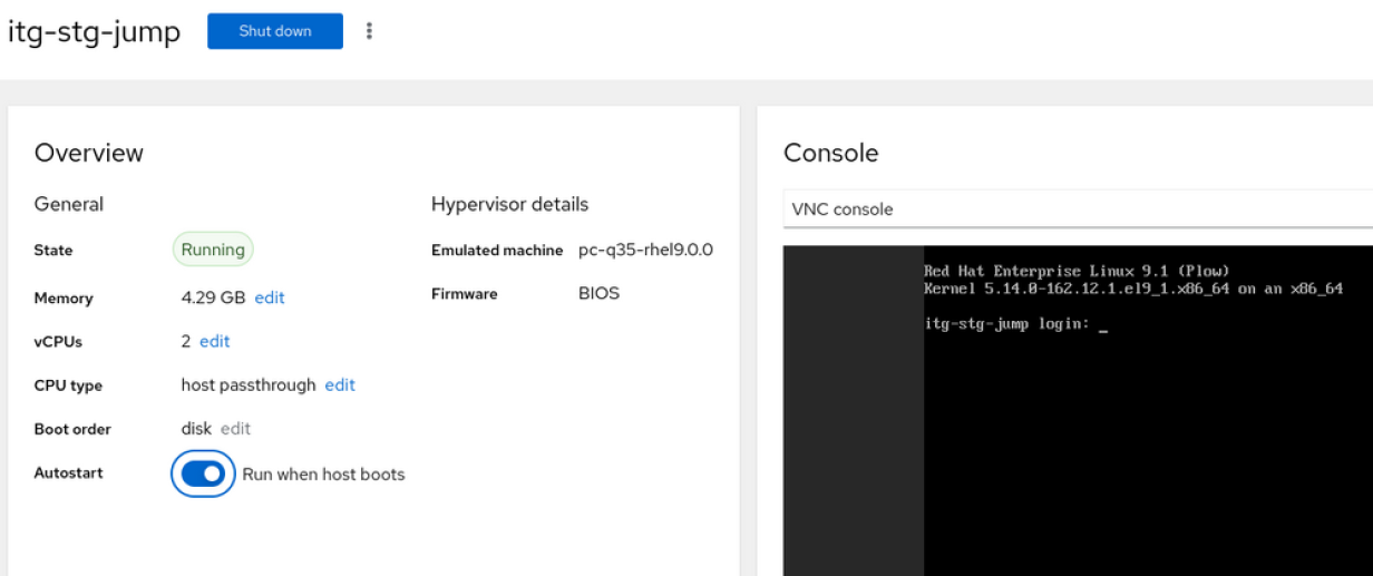 Screenshot of web console showing running VM