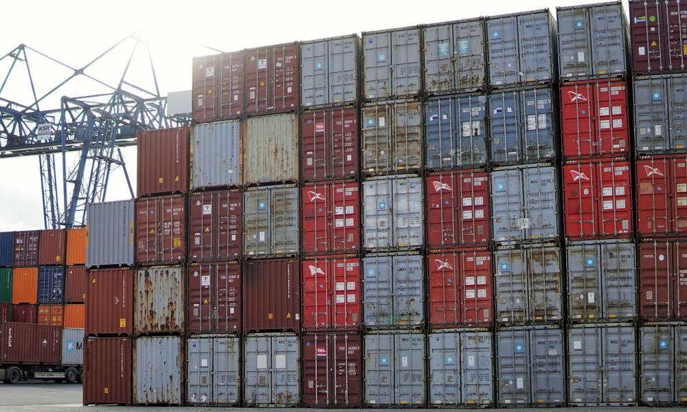 Multicolored containers at port